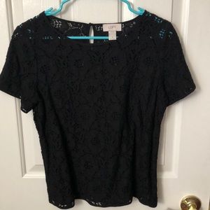 LOFT short sleeve crochet style black top
